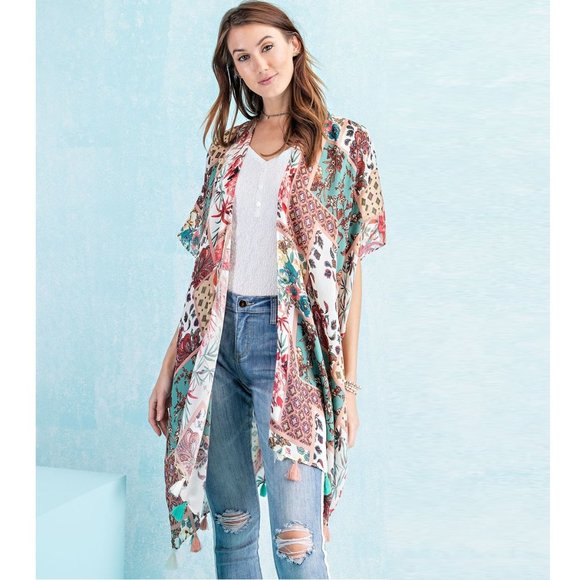 Easel Brand Kimono Beach Swim Coverup Patchwork Print Sizes S M L - Picture 4 of 5